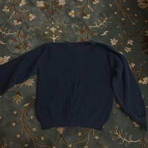 vintage castle square heavy knit navy blue unisex sweater